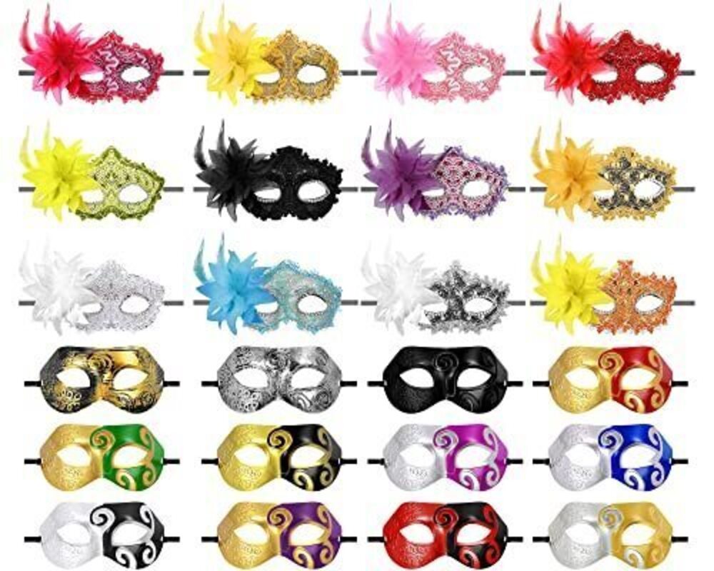 9096 24 Pcs Mardi Gras Masquerade Mask Half Face Venetian Masks Vintage
